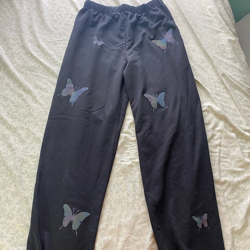 Reflective butterfly black sweatpants